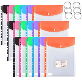 SAMSYOKI Document Folder A4 for Filing, Pack of 18 Document Wallets, A4 Transparent Pocket Documents with 11 Hole Edge, Press Stud and Label Pocket for Document Organising, 6 Colours