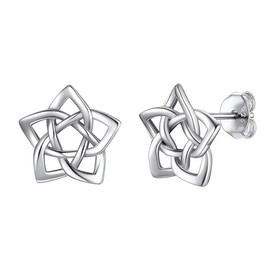 925 Sterling Silver Celtic Knot Earrings for Women, Small Irish Celtic Eternity Flower Love Knot Pentagram Earrings Tiny Delicate Star Studs Hypoallergenic Piercing Earrings