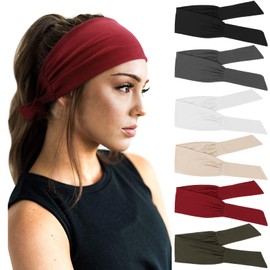AQOKKA 6 Pack Adjustable Headbands for Women Non Slip Elastic Wide Head Bands for Women's Hair for Workout Sports Running Yoga