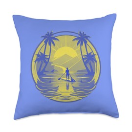 Enjoy SUP Stand Up Paddle Sport Surfboard Board Enjoy SUP Boat Sunset Stand Up Paddle Board Throw Pillow, 18x18, Multicolor