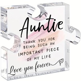 Tillskuch Gifts for Auntie - Auntie Gifts from Nephew Niece Aunt Christmas Birthday Mothers Day Gifts Acrylic Puzzle Piece Desk Decorations Auntie Wedding Present
