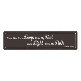 Vintage Bible Verse Wall Art Home Decor - Your Word Is a Lamp Unto My Feet, and a Light Unto My Path - 4x16 Inch Scripture Sign, Religious Signs, Christian Home Decoration