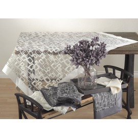 Fennco Styles Mondrian Embroidered Geometric Design Tablecloth (84"x84", Silver)