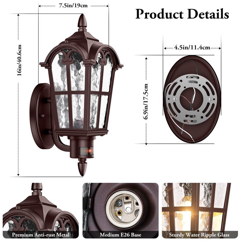 16in 2-Pack Large Motion Sensor Outdoor Wall Lights, Dusk to