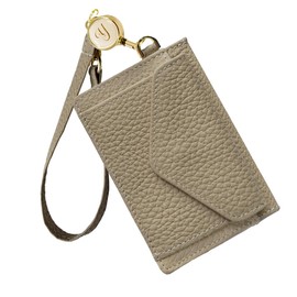 Giselle Pass Case, Commuter Holder, Selectable Reel, Coin Purse, Card Case, Card Holder, Thin, Lightweight, Genuine Cow Leather, Mini Wallet, Women's, Men's, Greige [Gold Initial:Y]