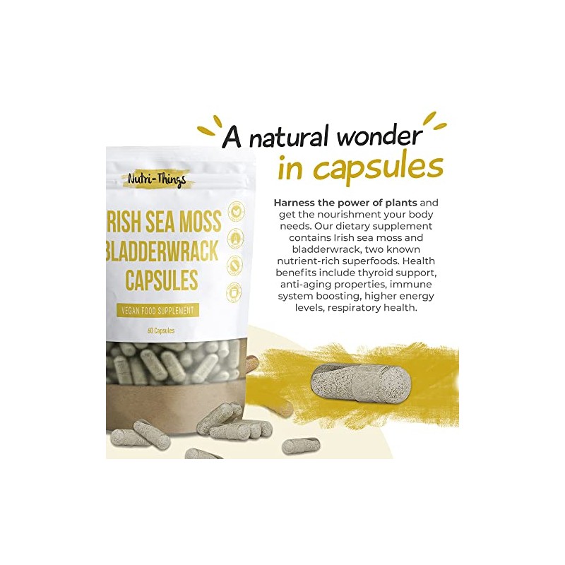 Irish Sea Moss Capsules | Seamoss Herbal Supplements with Bladderwrack