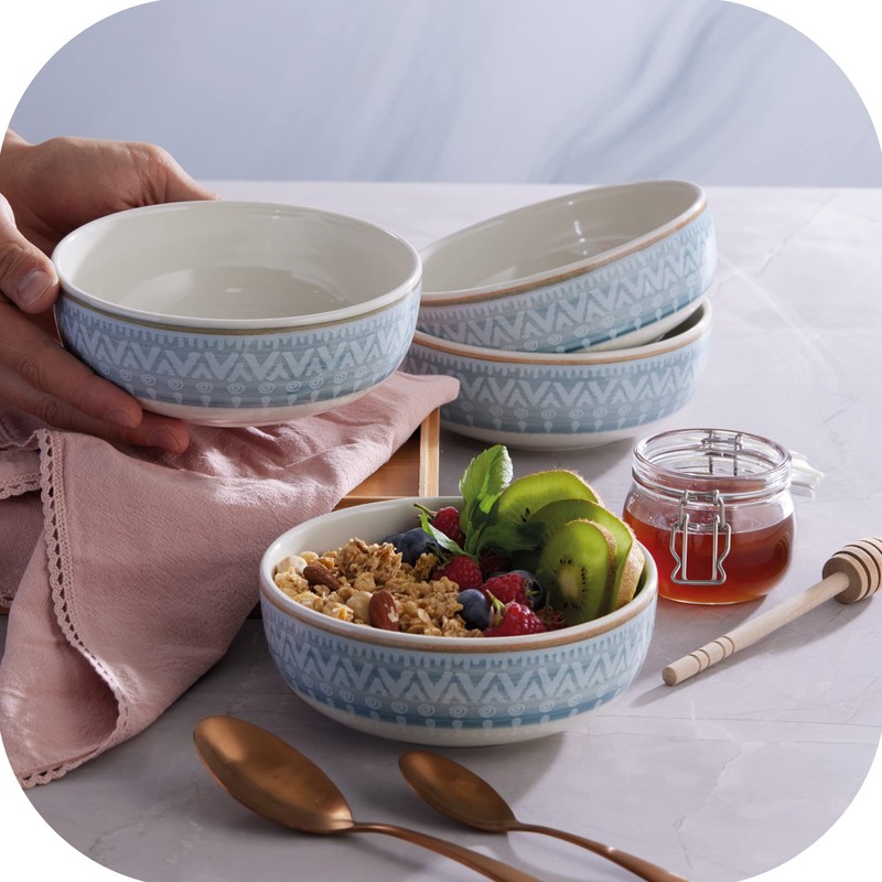 Corona 12-piece Blue Tribal Hand-Painted Details Ceramic Dinnerware Sets |