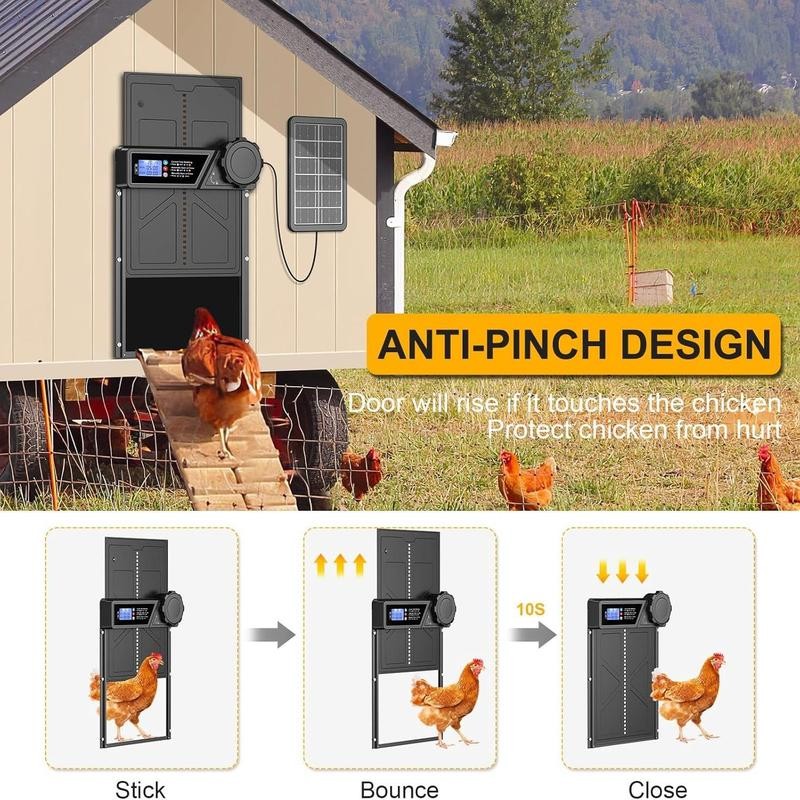 Solar Powered Automatic Chicken Coop Door, LCD Display Chicken Coop