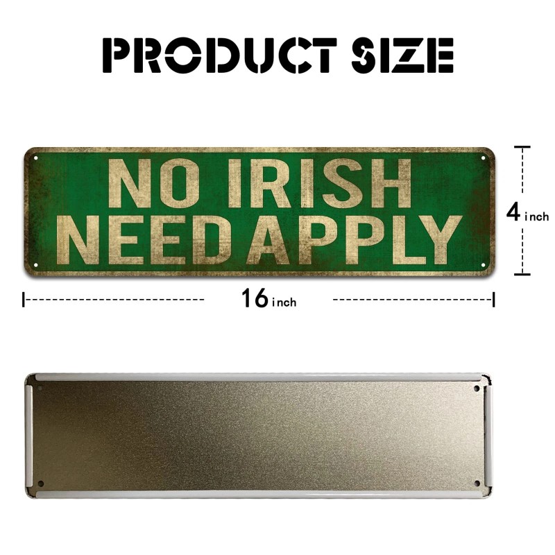 KooLL No Irish Need Apply Tin Sign, Vintage Metal Wall