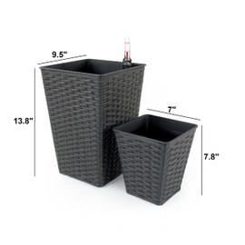 Benicabaly Stylish Hand Woven Self-Watering Planters for Indoor & Outdoor Use, Design, Espresso Finish, 2-Pack