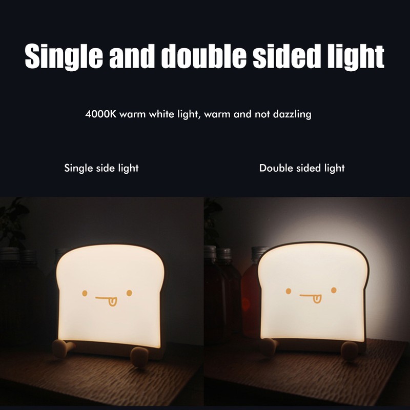 Cute Cartoon Night Light Toast Bread LED Night Lamp Rechargeable