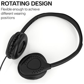 Maeline Kids Headphones for School Classroom K-12, Library, Museum, Travel, On Ear Stereo Headset with Adjustable Band & Faux Leather Cushions - 3.5mm Plug - 50 Pack - Black