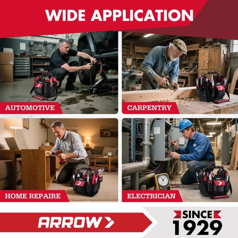 ARROW 12" Tool Tote Hard Base Electrician Tool Bag Open