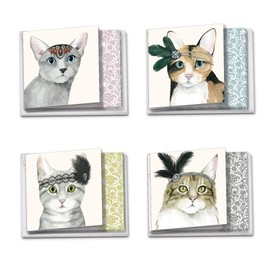 The Best Card Company - 12 Beautiful Blank Note Cards Bulk (4 x 5.12 Inch) (4 Designs, 3 Each) - Downton Tabby MQ5029OCB-B3x4
