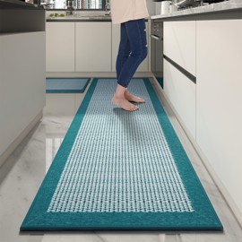 PADOOR Non Slip Kitchen Rugs Sets of 2 - Extra Large 2.5'x6' + 20"x32" Runner Rugs for Kitchen Floor Non Skid Washable, Absorbent Kitchen Mat for in Front of Sink 2 Piece Teal