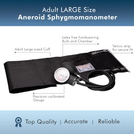 NOVAMEDIC Professional Black Large Adult Size Blood Pressure Machine, Aneroid Sphygmomanometer Medical Supplies, Manual Emergency BP Monitor for High Blood Pressure with Carrying Case