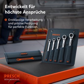 PRESCH Ratchet Wrench Set 5 Pieces Reversible (8, 10, 13, 17, 19 mm) with Bag - Minimum Return Angle (4°, 90 Teeth) - Robust, Precision-Made Ring Ratchet Wrench