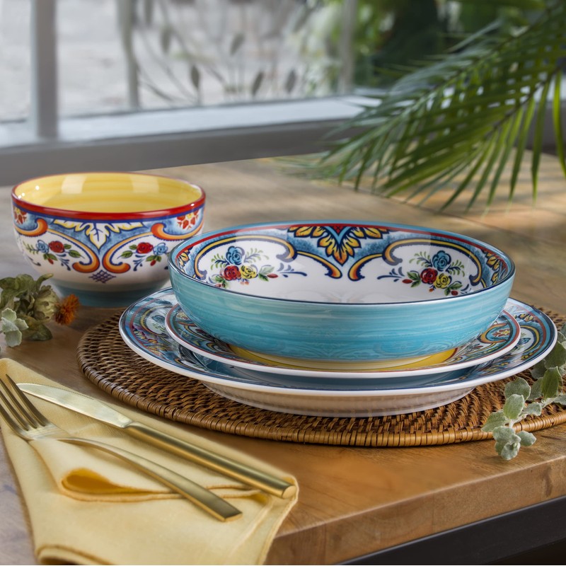 Euro Ceramica Zanzibar Double Bowl 16-Piece Dinnerware Set | Fine