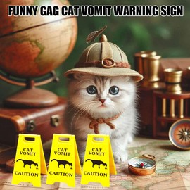 Risipu Cat Vomit Sign Funny Gag Cat Vomit Warning Sign Cat Dog Vomit Caution Sign Cat Vomit Caution Sign Cat Yard Sign Prank Gift For Cat Lovers (Yellow-3Set)