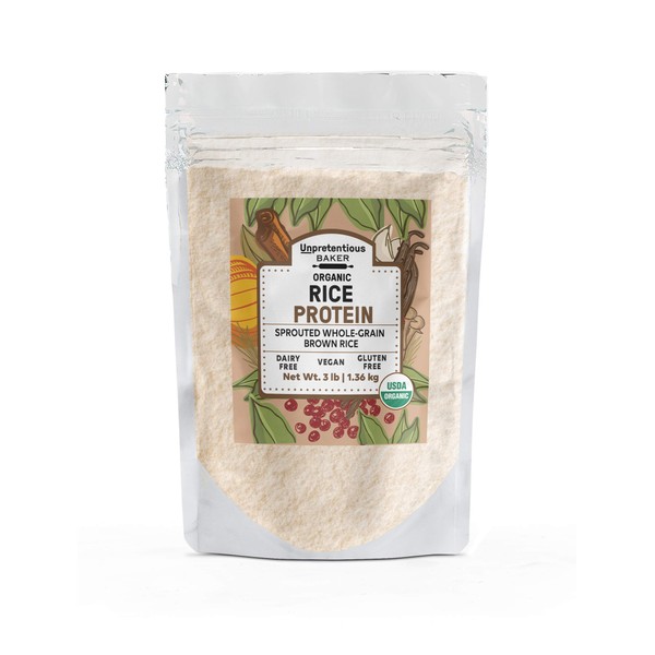 Organic Rice Protein Powder, 3 lbs by Unpretentious Baker, Sustainably Sourced, Vegan & Gluten-Free Alternative to Whey or Soy Protein to Assist with Post-Training Recovery