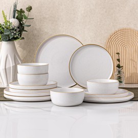 AmorArc Stoneware Dinnerware, Reactive Ceramic Plates and Bowls Set, Highly Chip and Crack Resistant | Dishwasher & Microwave Safe | Round Dishes Set Service for 4 (12pc)