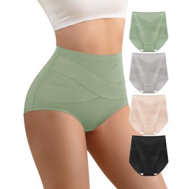 YDQ Womens High Waisted Cotton Underwear 4 Pack Tummy Control Top Panties Ladies Post Partum Compression Postpartum Multicolor S
