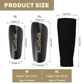 LangRay Football Shin Pads with Football Socks for Children, 2 Pairs Small Shin Pads Children's Football Non-Slip Leg Protection Shin Pads Black for Boys and Girls