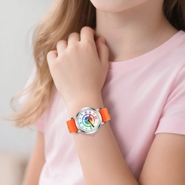 Kchss Childrens Watches, Kids Learning Watch, Dart-Board Children's Toddler Learning Time and Easy to Read Time, Analog Watch for Boys and Girls Ages 3~11 Orange