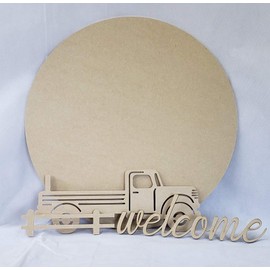 Interchangeable Truck Cutout Unfinished Wood Home Decor Holiday Door Hanger MDF Shape Canvas Style 6 Kit 3 (18")
