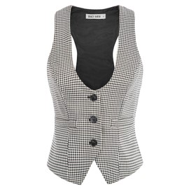 GRACE KARIN Lightweight Plaid Waistcoat Jacket for Women Sleeveless V-Neck Racerback Outwear(M, Black-White Plaid)