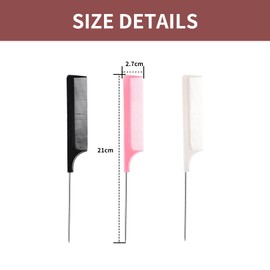 3 Pcs Tails Comb Set,Rat Tail Combs,Professional Anti-static Carbon Fibre Metal-Pin Tail Comb,Salon Hair Comb,Pin Tail Comb,Teasing Comb for Styling of All Hair Types(Black,Pink,White)