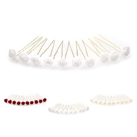 10 x Roses on Hair Pin for Deep Hair Sections - Bridal Hair Jewellery | G-T - White