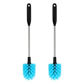 Stainless Steel Long Handled Water Bottle Brush, Multi-Purpose Water Bottle Brush, Soft Water Bottle Brush, Glassware Brush, Water Bottle Cleaner with Removable Brush Head，2Pack 15 in.