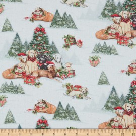 Springs Creative Christmas Dogs White, Fabric by The Yard