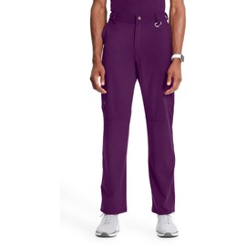 Cherokee Infinity Men's Scrub Pants Modern Fit 6 Pockets Tapered Leg with Drawstring CK200AT, S Tall, Eggplant