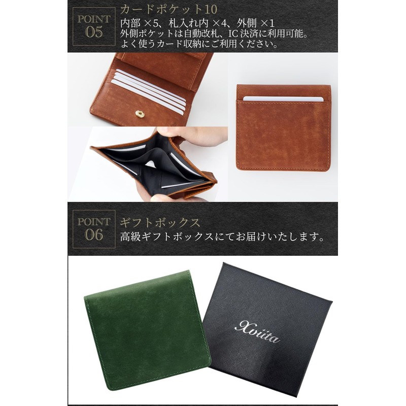 Exbeita Men's Bifold Wallet, Italian Leather, Genuine Leather, Round Zipper,
