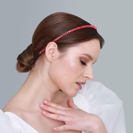 VOCOSTE Rhinestone Headband, Faux Crystal Hair Hoop, Hairband for Women, Red