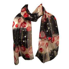 Thin Pretty Christmas Scarf, snowman scarf, Father Christmas scarves , Santa on a sledge, Christmas bauble ball scarf, tartan Christmas design neck tie. Great as a Present/gift. (black)