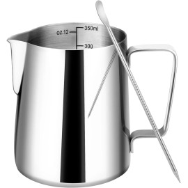 For Aeropress, For Espro, For Nespresso 12Oz Milk Frothing Pitcher, Stainless Steel Espresso Latte Cup Steaming Pitcher