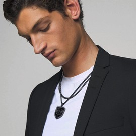 Bandmax Shield Shape Patron Saint Pendant Necklace for Men Women Black Archangel Michael Medal + Wheat Chain 55 + 5 cm Amulet Fashion Jewellery for Birthday