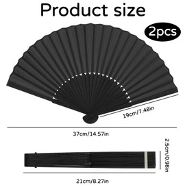 Pack of 2 Fans, Black Hand Fan, Small Hand Fan Made of Fabric for Cooling in Summer, Chinese Hand Fan, Cloth Fabric Fan for Weddings, Performance, Dance House Decorations, Summer Gift