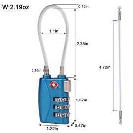 TSA Approved Luggage Locks, 3 Digit Steel Cable Lock，a Wire Rope comgbinaiton Padlock for Travel Baggage, Suitcase, Gym Lockers