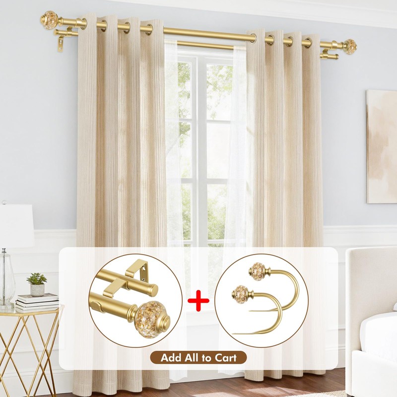 1 Inch Luxury Gold Double Curtain Rods 72-144 Inches (6