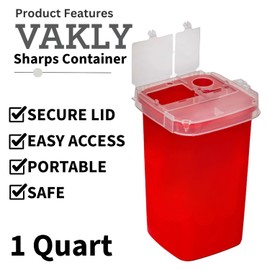 Sharps Container 1 Quart - Small - Portable Puncture Resistant for Safe Needle Waste Disposa - for Home, Travel and Medical use - with Split Lid Design and Lock (10)