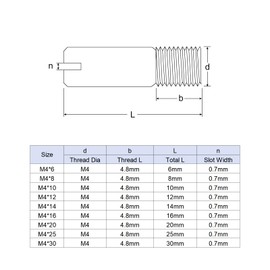 sourcing map 10Pcs M4 x 14mm Slotted Cylindrical Pin 304 Stainless Steel Dowel External Thread Locating Pin for Furniture Cabinets