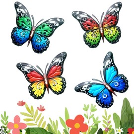 Metal Decoration Butterfly, 4 Pieces Metal Butterfly Wall Art, Metal Butterfly Wall Sculptures for Wall Decoration, Indoor or Outdoor Fence, Decor Sculptures Decoration