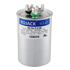 BOJACK Condensador de arranque circular CBB65 de 45 + 5 uF 45/5 MFD ±6% 370 V/440 V CA de doble carrera para funcionamiento de motor de CA o arranque de ventilador o condensador recto