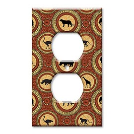 Art Plates - Electrical Outlet Cover Decorative Metal Wall Plate - Switch Plate - African Theme Animal Circles - (Made in USA)