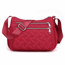 MT's Shop SH371 Women's Shoulder Bag, Pochette, Waterproof, Lightweight, Smaller, Quilting, Many Pockets, Crossbody, red