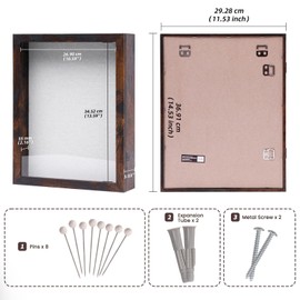 Muzilife 11x14 Shadow Box Picture Frame - 2.16" Deep Wood & Glass Rectangle Display Case Ready to Hang Memory Box Baby Sports Memorabilia, Pins, Awards, Tickets, and Photos, Honey Brown